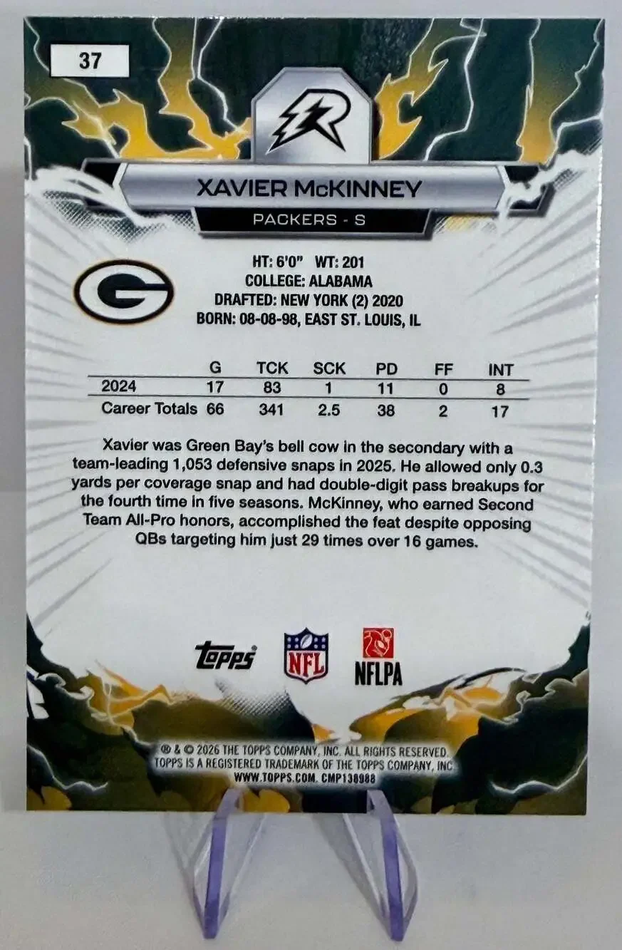 Xavier McKinney 2025 Topps Resurgence Green Bay Packers Blue & Orange Spark